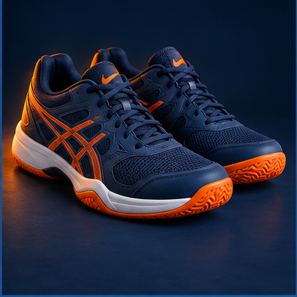 Navy and orange court shoes